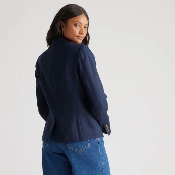 Quince Women’s European Linen Structured Deep Navy Blazer Size L Lined - Picture 13 of 13
